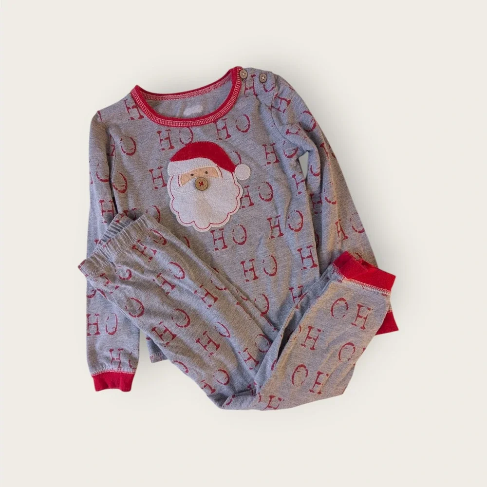 Mud Pie Toddler 4T Santa Ho Ho Ho Christmas Pajama Set Gray Red 2 Piece PJ